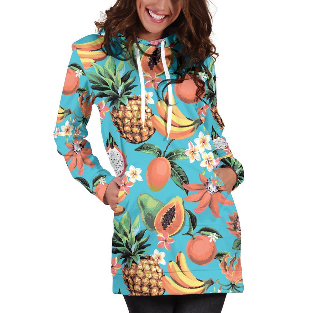 Vintage Tropical Fruits Pattern Print Women's Pullover Hoodie Dress