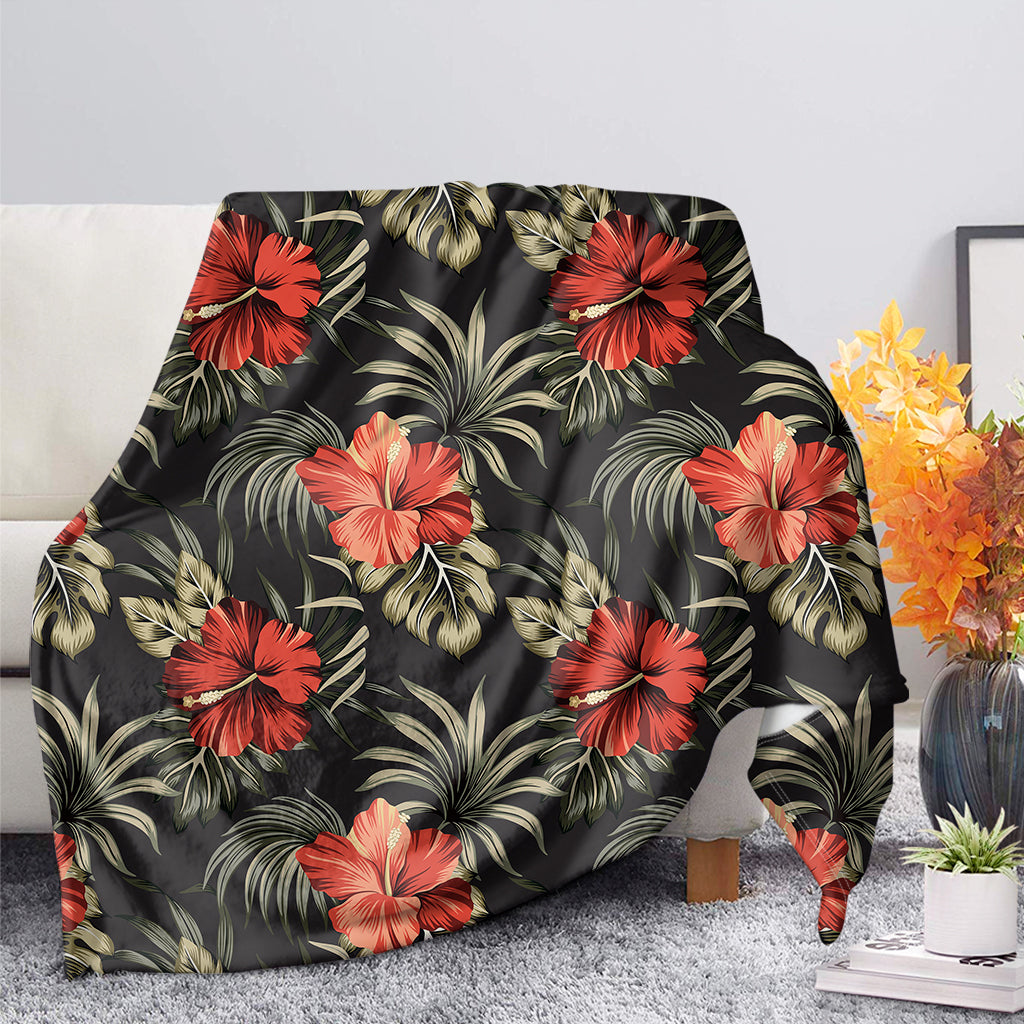 Vintage Tropical Hibiscus Floral Print Blanket