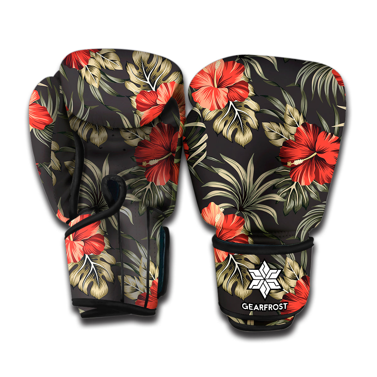 Vintage Tropical Hibiscus Floral Print Boxing Gloves