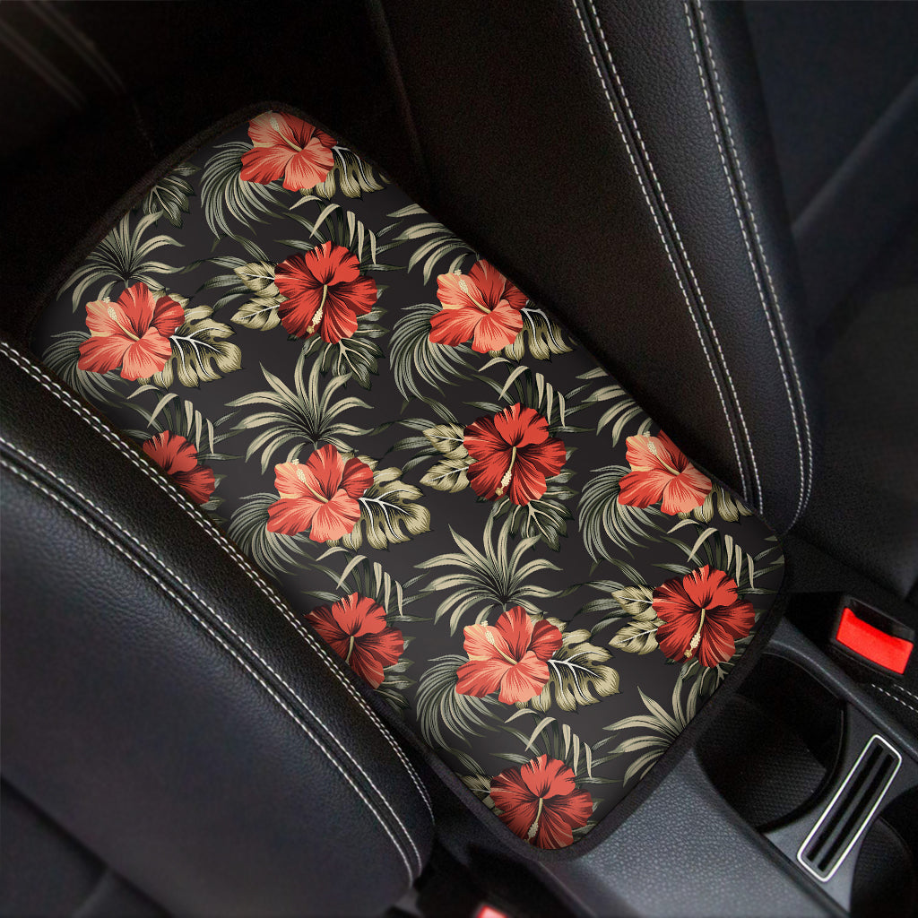 Vintage Tropical Hibiscus Floral Print Car Center Console Cover