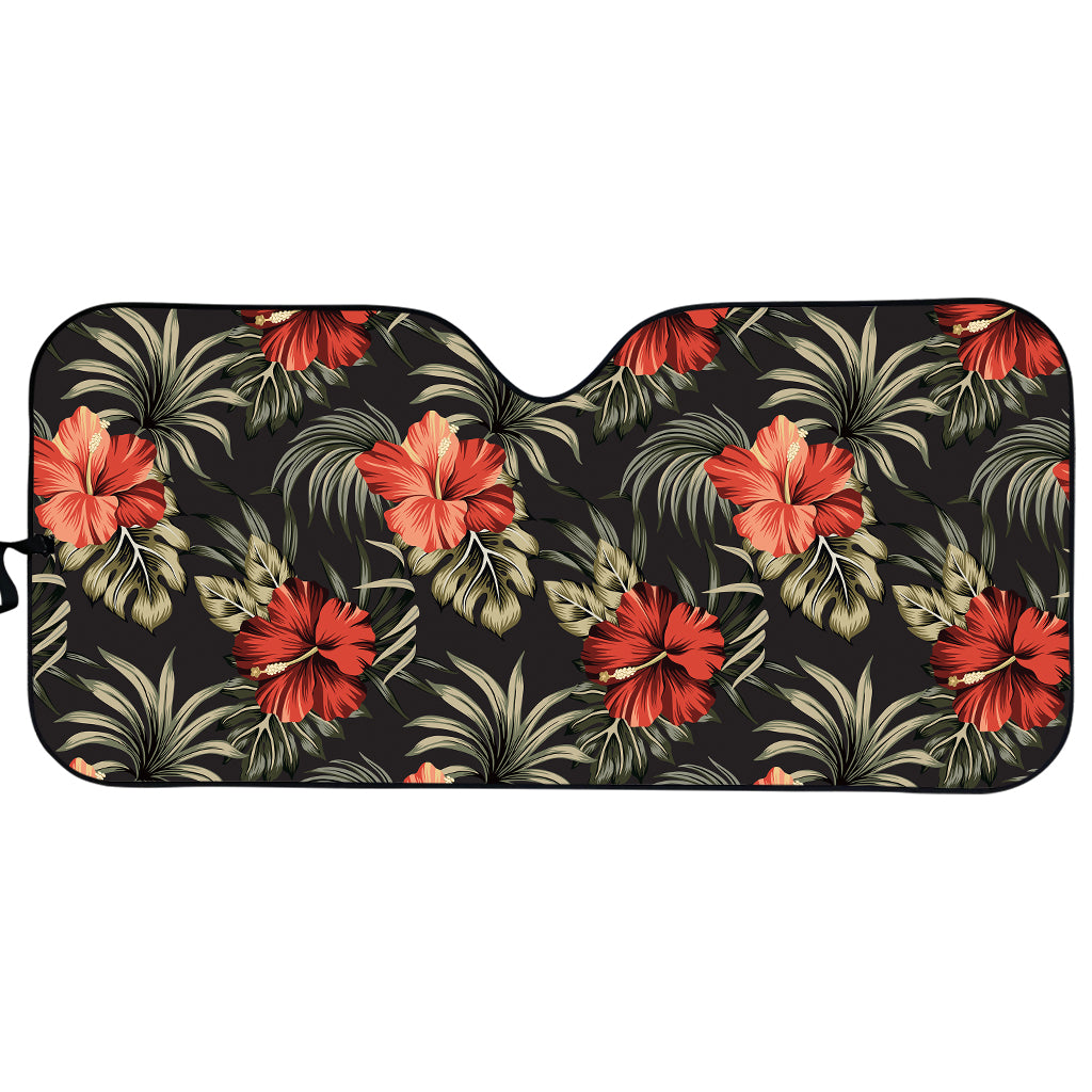 Vintage Tropical Hibiscus Floral Print Car Sun Shade