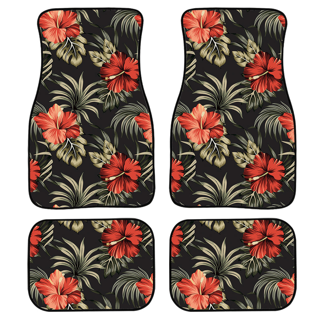 Vintage Tropical Hibiscus Floral Print Front and Back Car Floor Mats