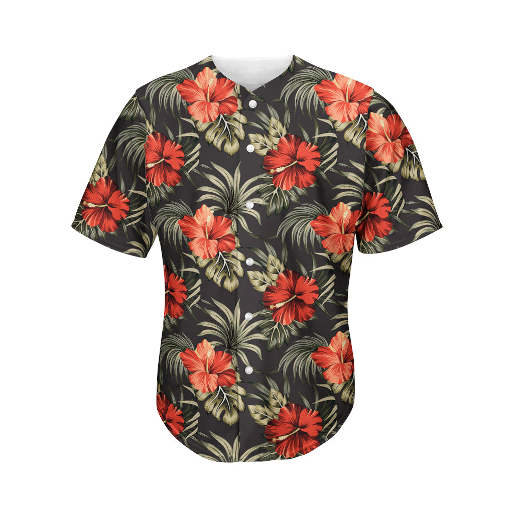 Vintage Tropical Hibiscus Floral Print Men's Baseball Jersey