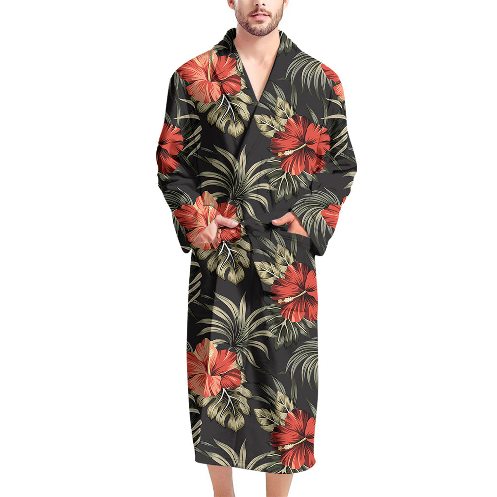 Vintage Tropical Hibiscus Floral Print Men's Bathrobe