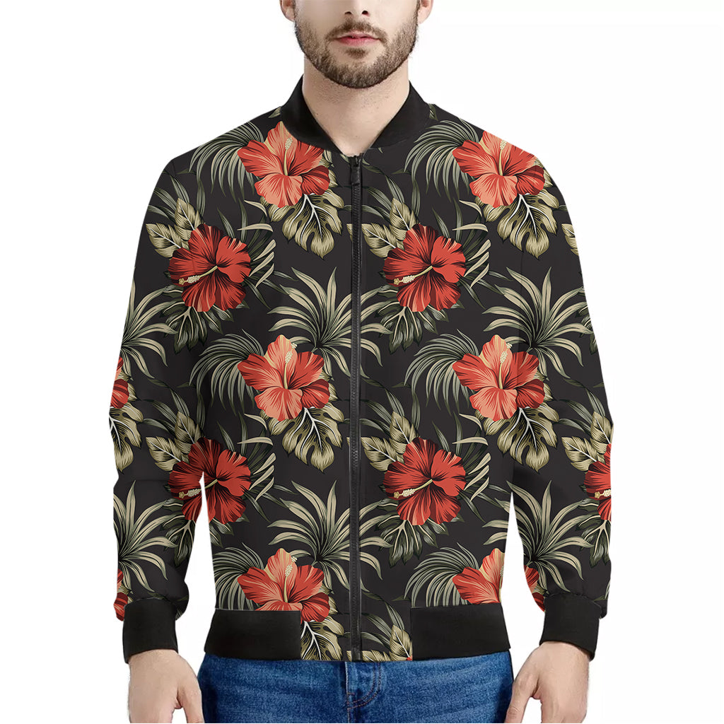 Vintage Tropical Hibiscus Floral Print Men's Bomber Jacket