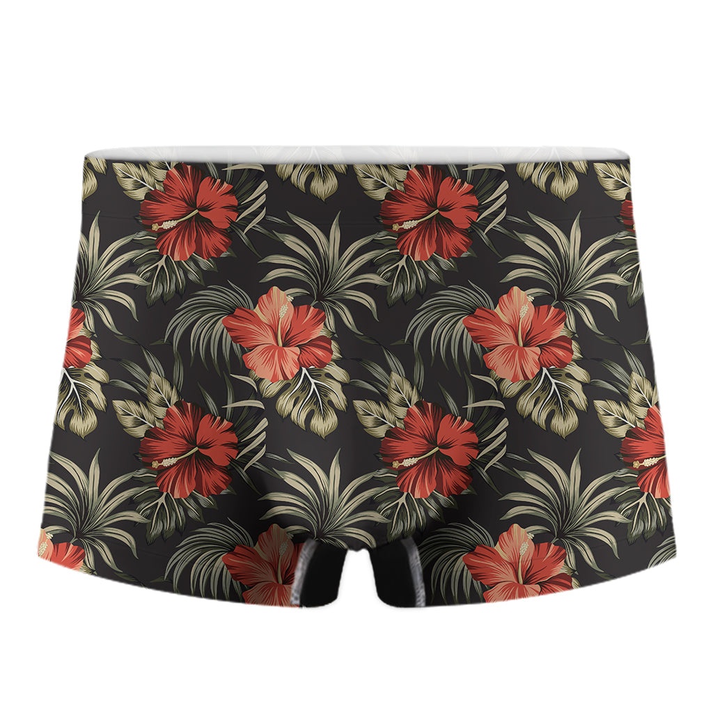 Vintage Tropical Hibiscus Floral Print Men's Boxer Briefs