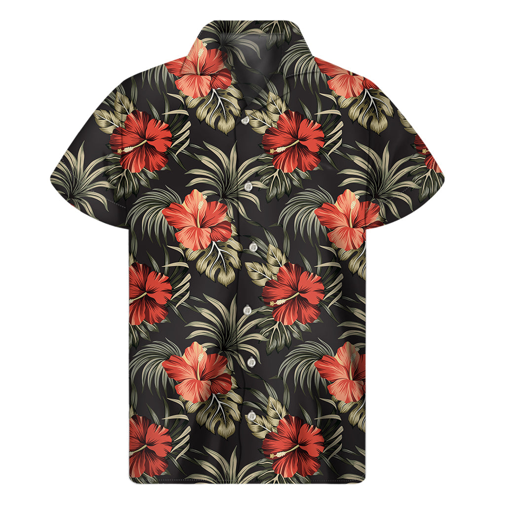 Vintage Tropical Hibiscus Floral Print Men's Short Sleeve Shirt