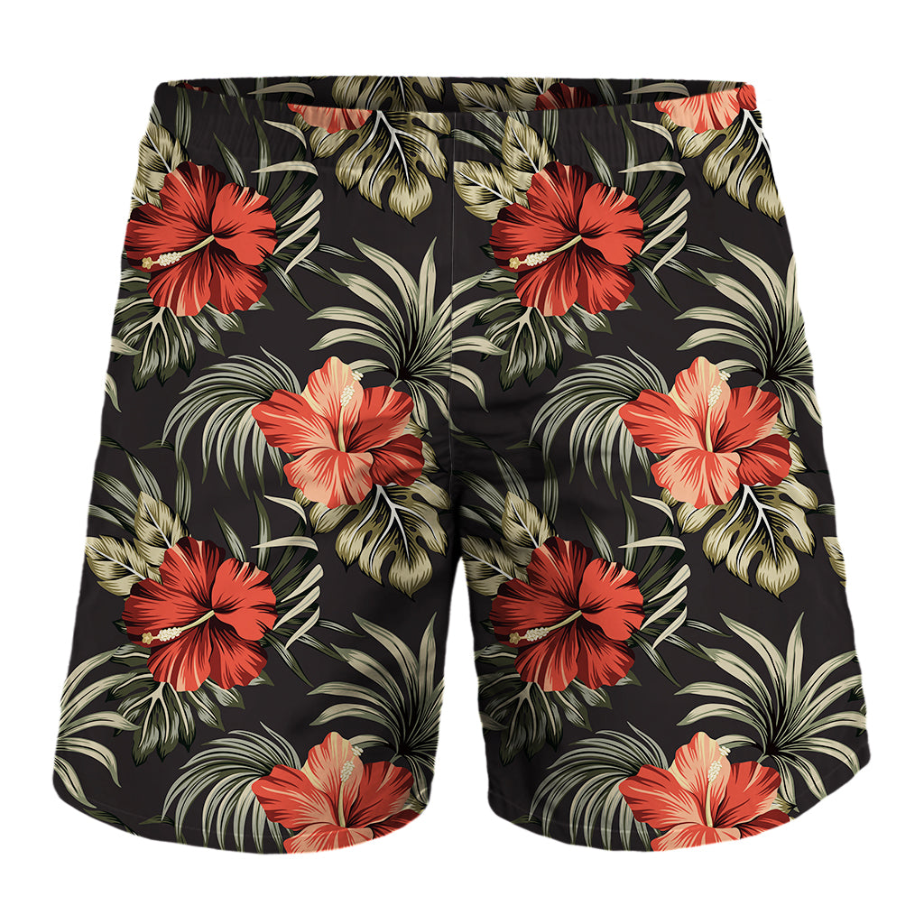 Vintage Tropical Hibiscus Floral Print Men's Shorts