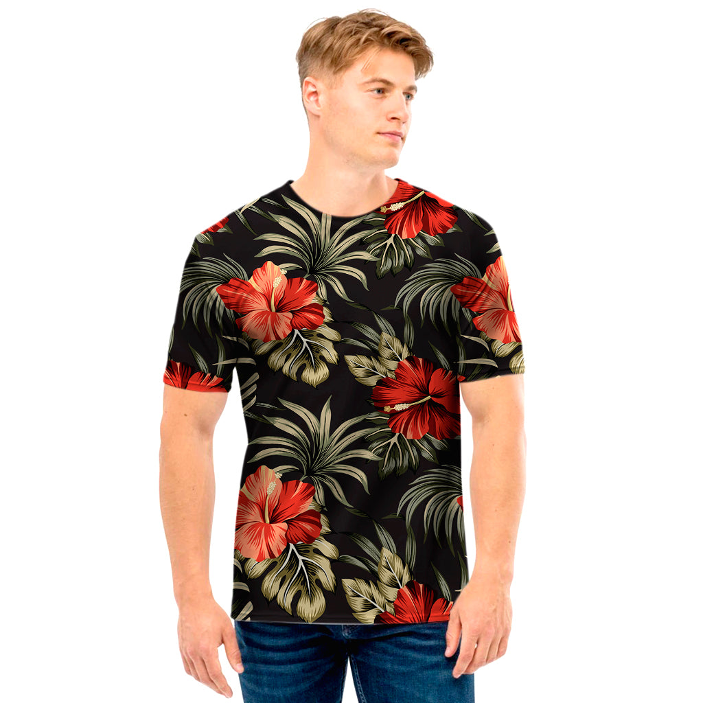 Vintage Tropical Hibiscus Floral Print Men's T-Shirt