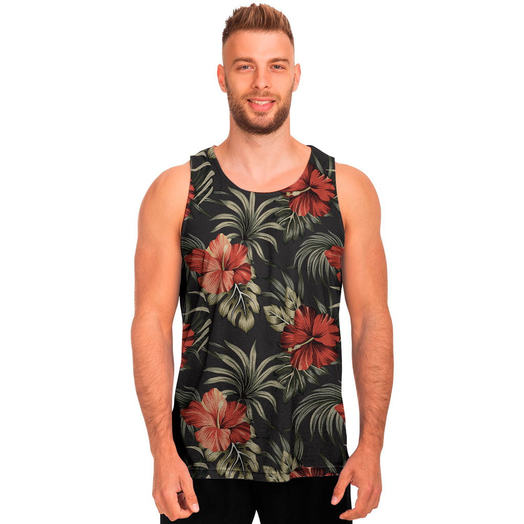 Vintage Tropical Hibiscus Floral Print Men's Tank Top