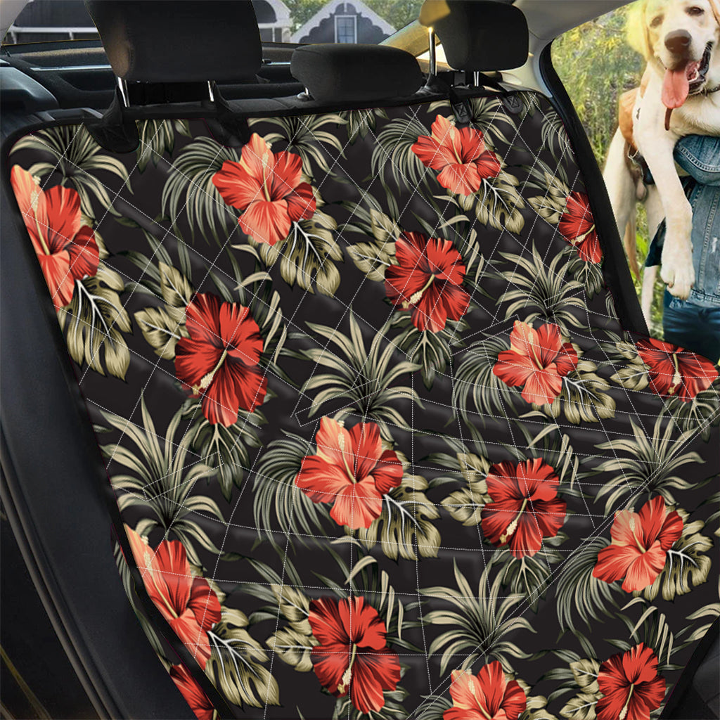 Vintage Tropical Hibiscus Floral Print Pet Car Back Seat Cover