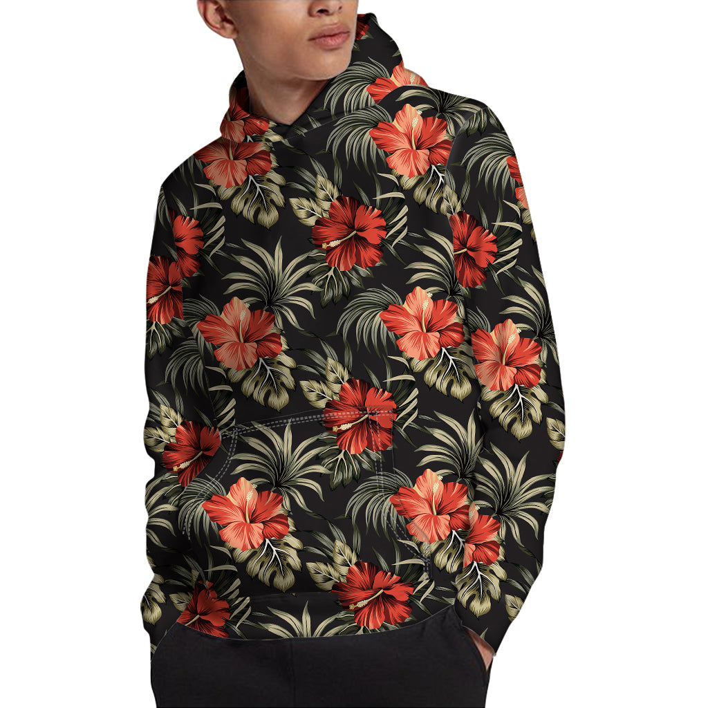 Vintage Tropical Hibiscus Floral Print Pullover Hoodie