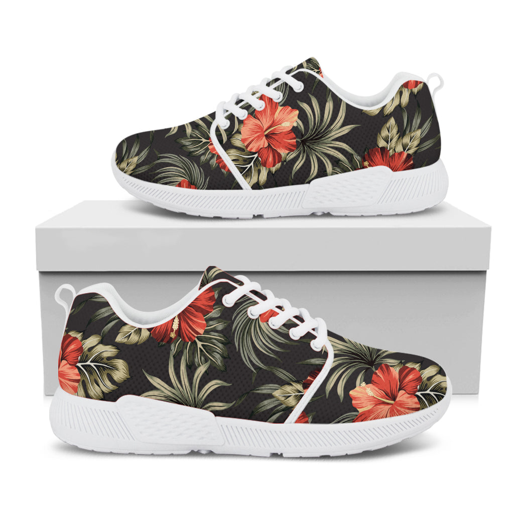 Vintage Tropical Hibiscus Floral Print White Athletic Shoes