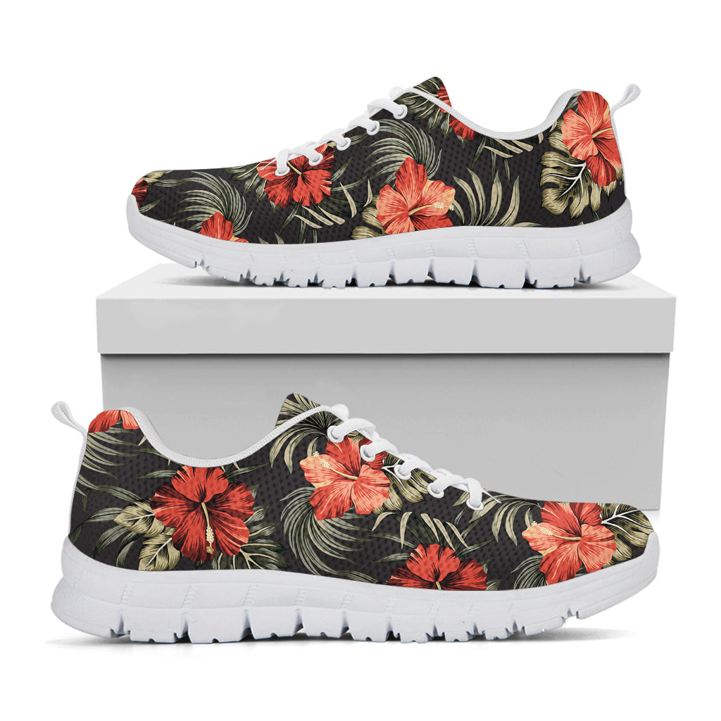 Vintage Tropical Hibiscus Floral Print White Sneakers