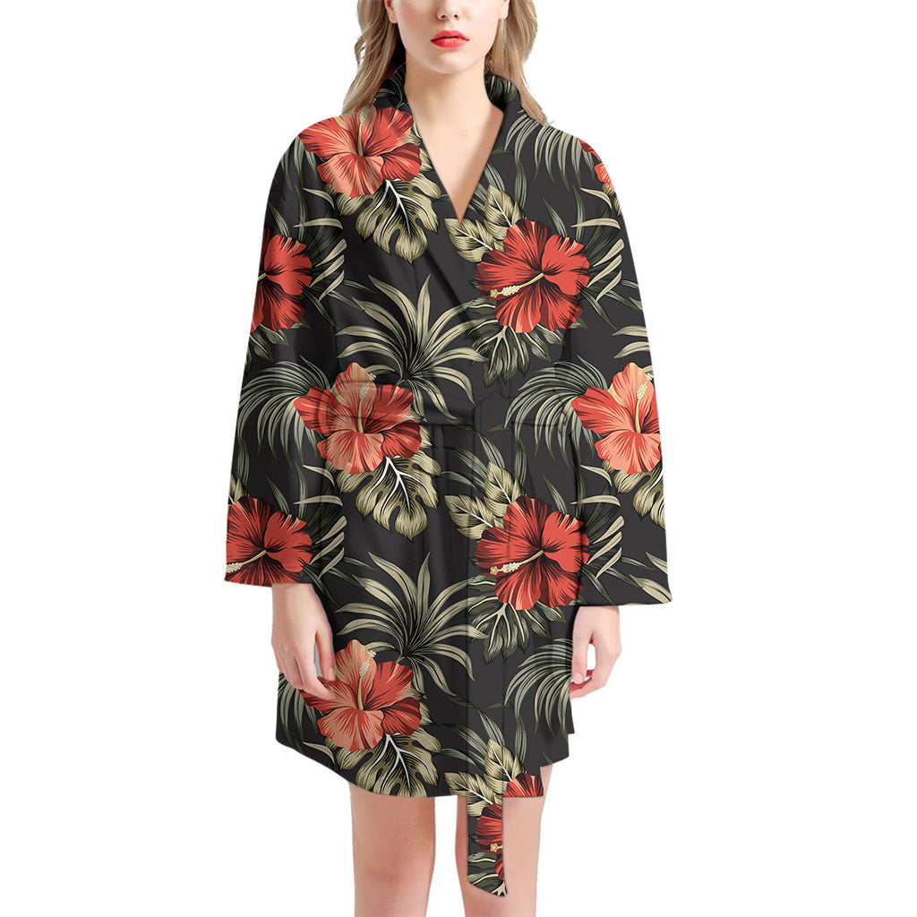 Vintage Tropical Hibiscus Floral Print Women's Bathrobe