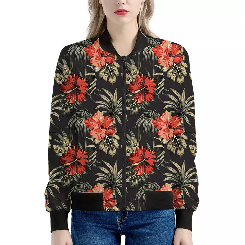 Vintage Tropical Hibiscus Floral Print Women's Bomber Jacket