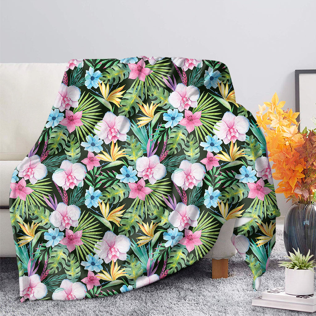 Vintage Tropical Jungle Hawaiian Print Blanket