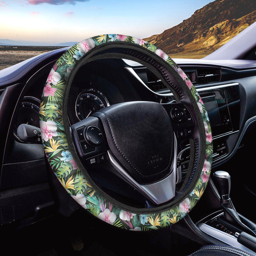 Vintage Tropical Jungle Hawaiian Print Car Steering Wheel Cover