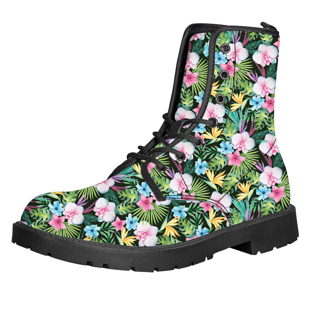 Vintage Tropical Jungle Hawaiian Print Leather Boots