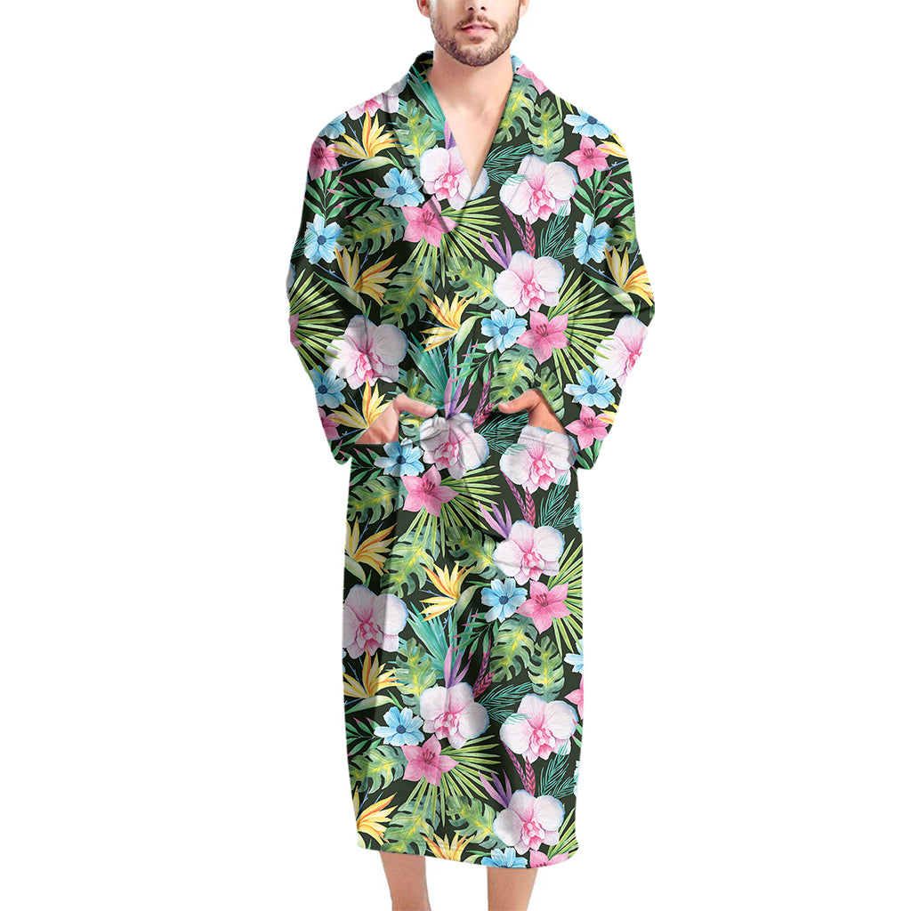 Vintage Tropical Jungle Hawaiian Print Men's Bathrobe