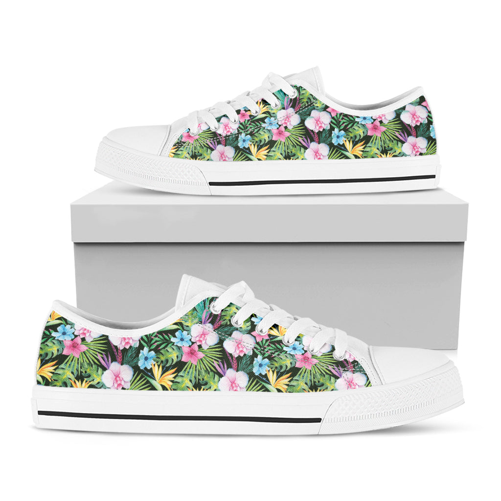 Vintage Tropical Jungle Hawaiian Print White Low Top Shoes