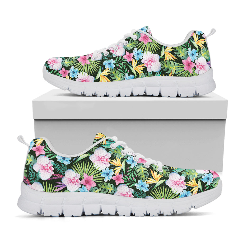 Vintage Tropical Jungle Hawaiian Print White Sneakers