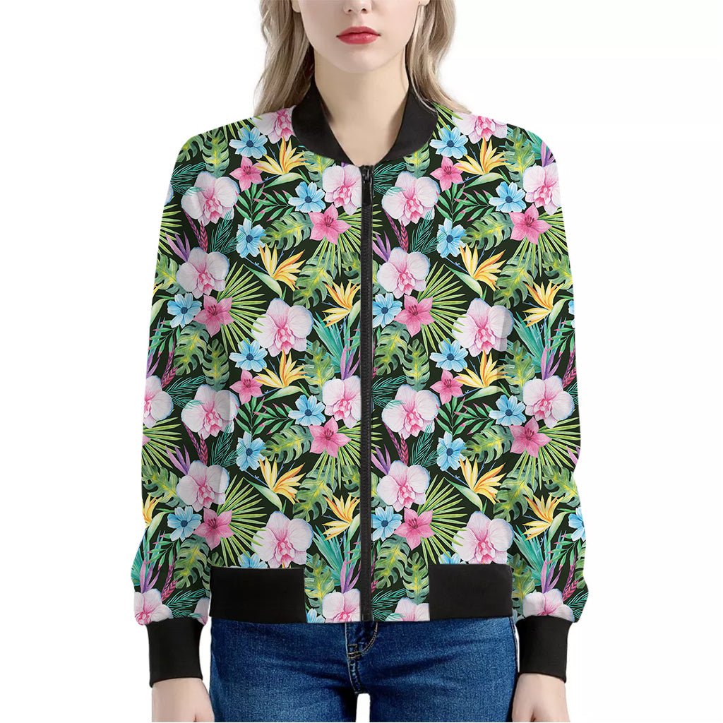 Vintage Tropical Jungle Hawaiian Print Women's Bomber Jacket