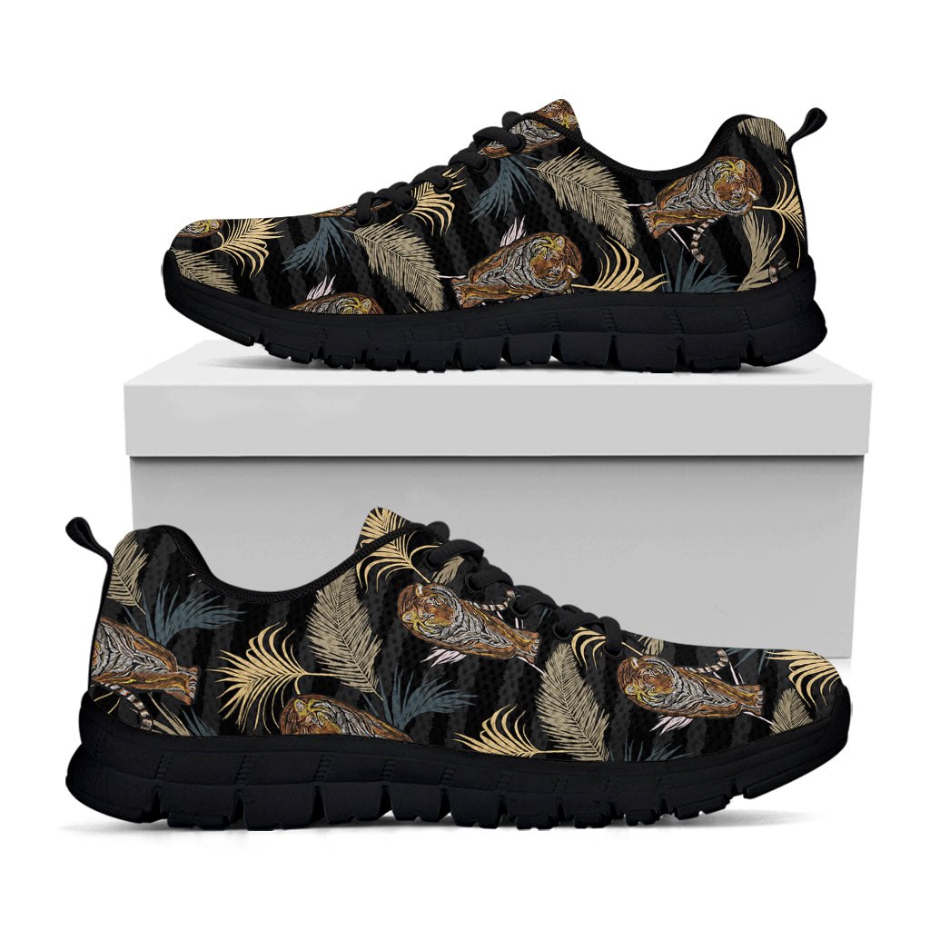 Vintage Tropical Tiger Pattern Print Black Sneakers