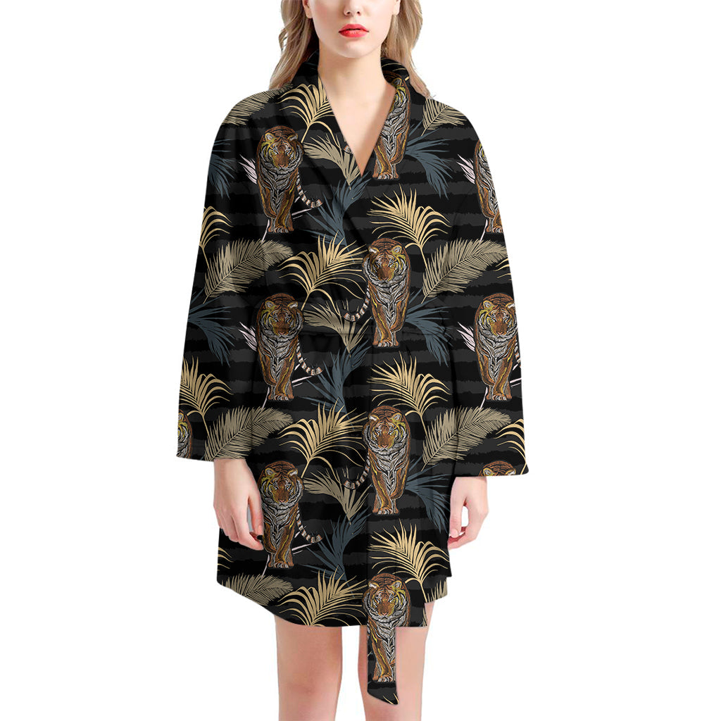 Vintage Tropical Tiger Pattern Print Women's Bathrobe