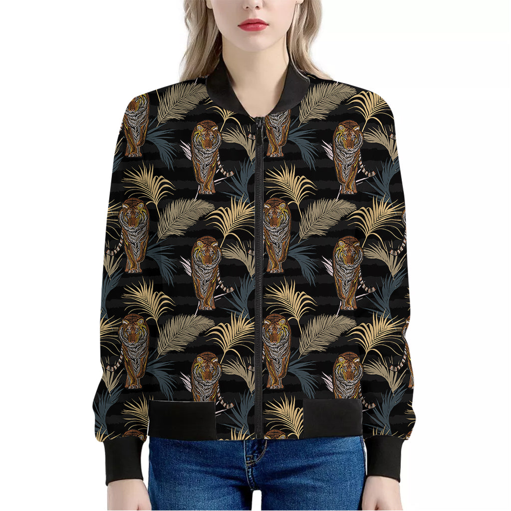 Vintage Tropical Tiger Pattern Print Women's Bomber Jacket