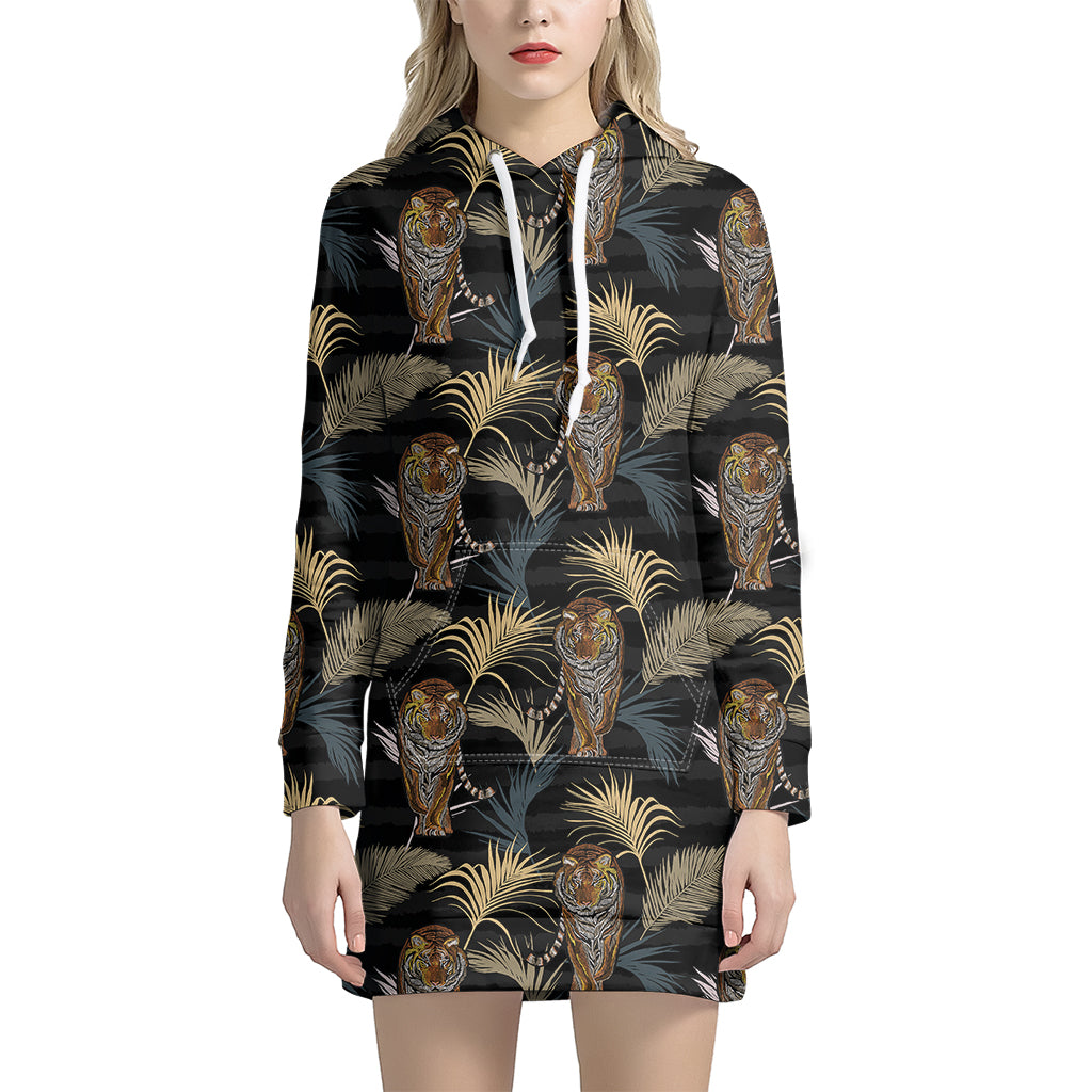 Vintage Tropical Tiger Pattern Print Women's Pullover Hoodie Dress