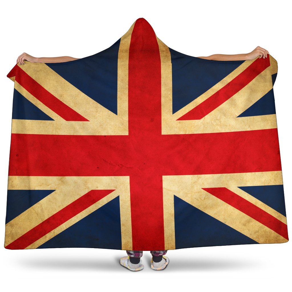 Vintage Union Jack British Flag Print Hooded Blanket