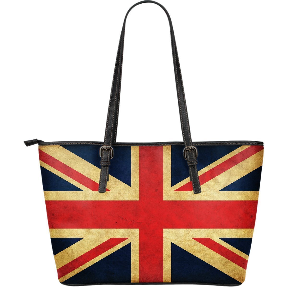 Vintage Union Jack British Flag Print Leather Tote Bag