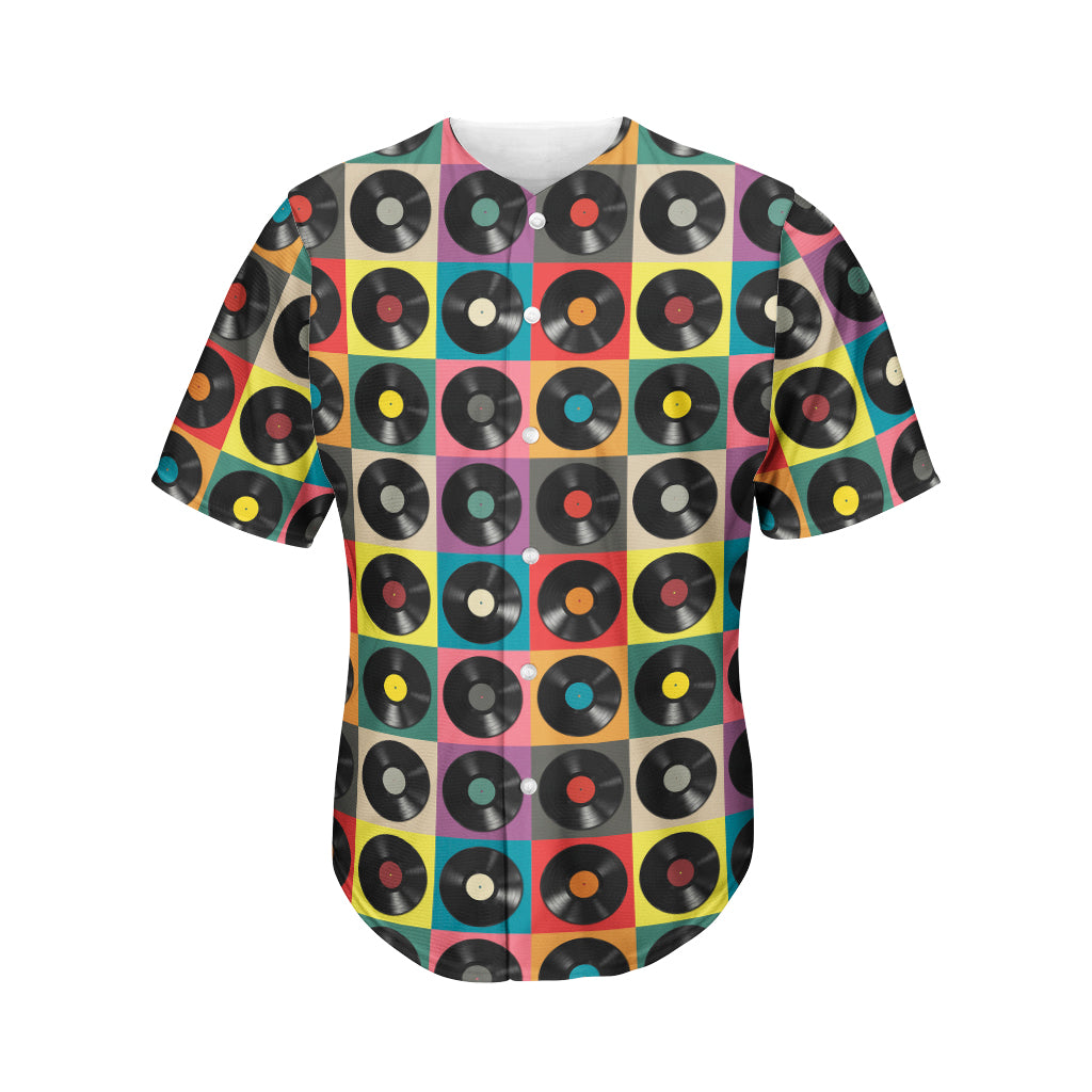 Vintage Vinyl Records Pattern Print Men's Baseball Jersey