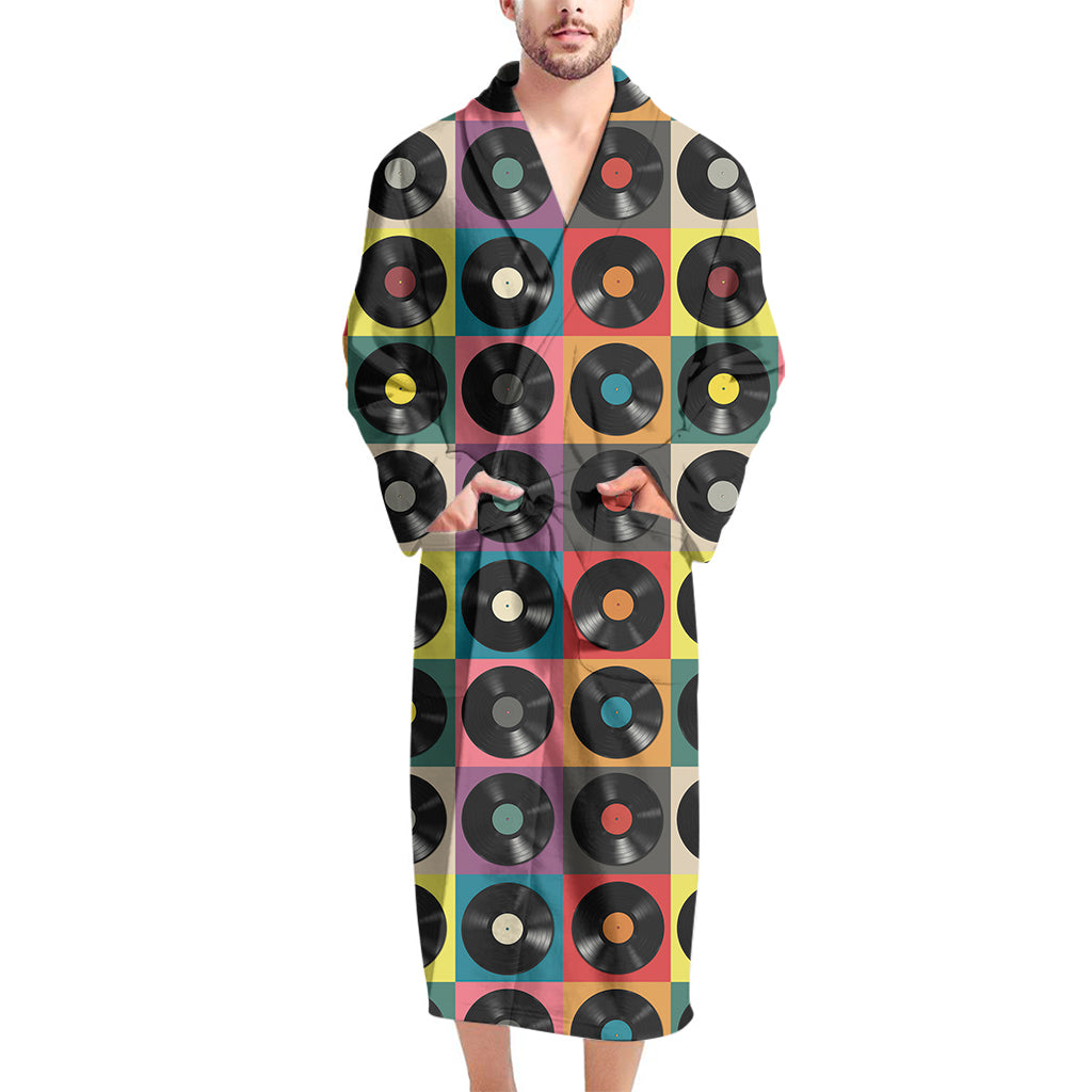 Vintage Vinyl Records Pattern Print Men's Bathrobe