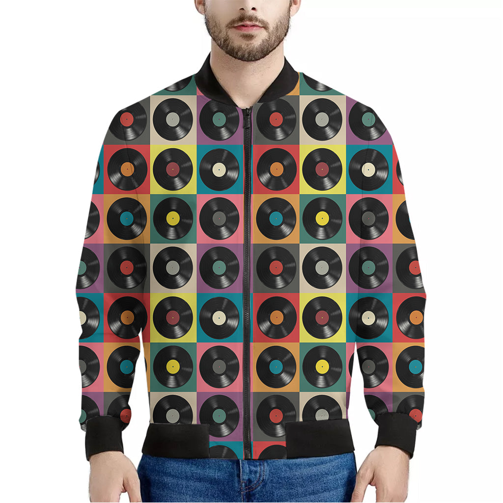 Vintage Vinyl Records Pattern Print Men's Bomber Jacket