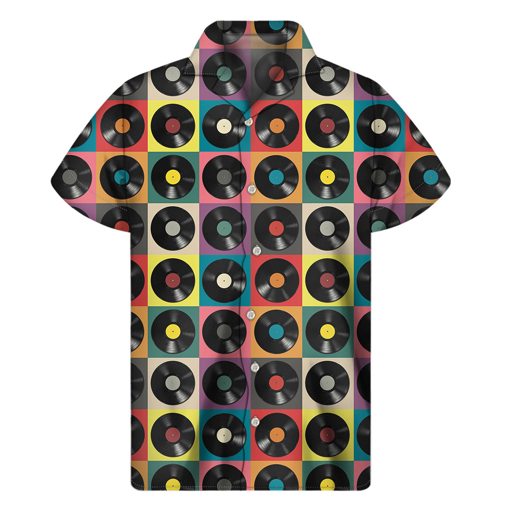 Vintage Vinyl Records Pattern Print Men's Short Sleeve Shirt