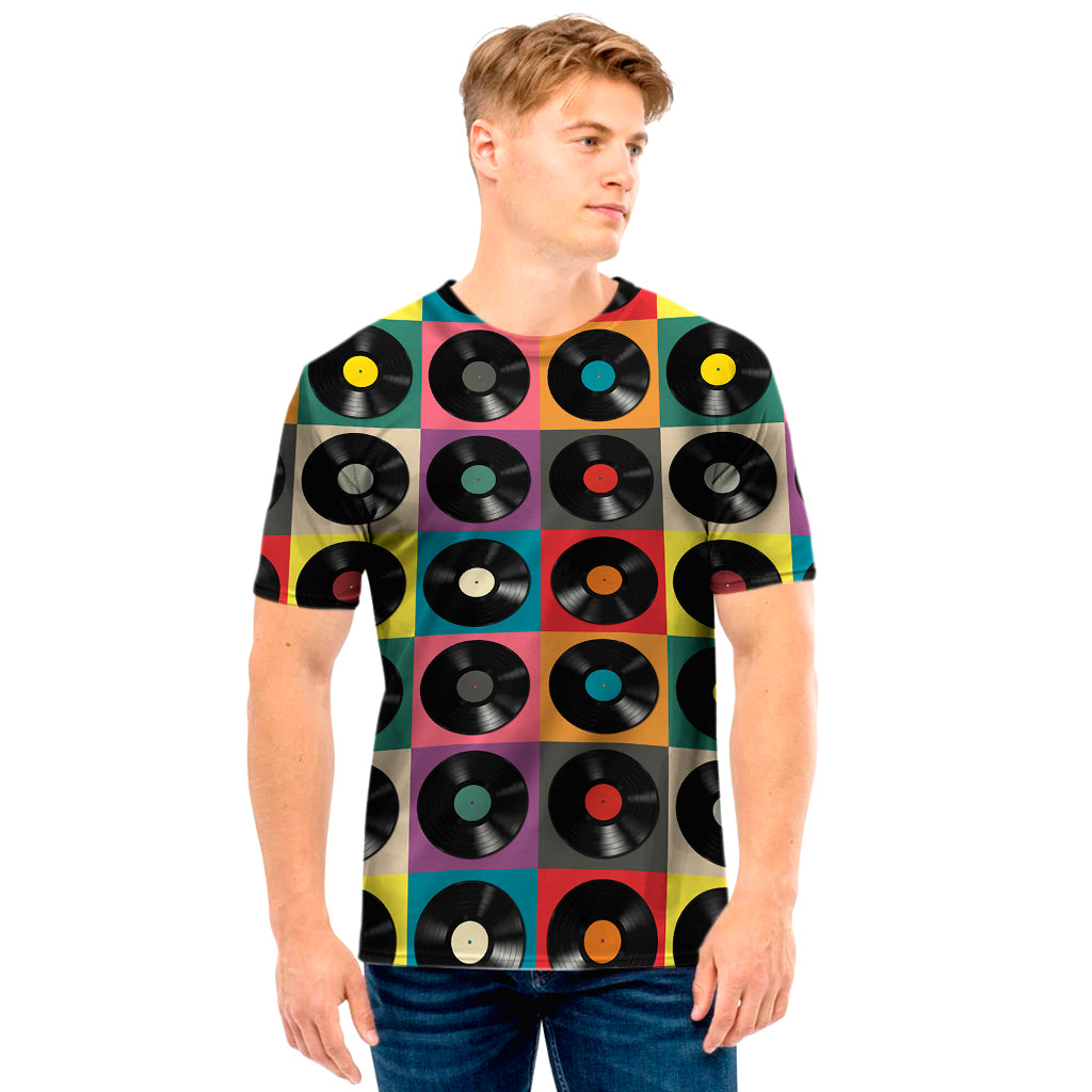 Vintage Vinyl Records Pattern Print Men's T-Shirt