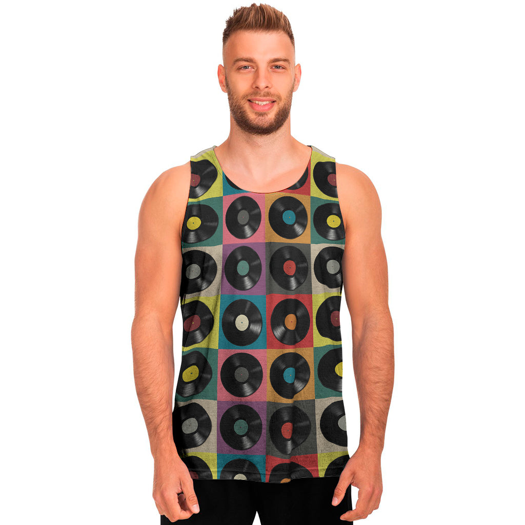 Vintage Vinyl Records Pattern Print Men's Tank Top