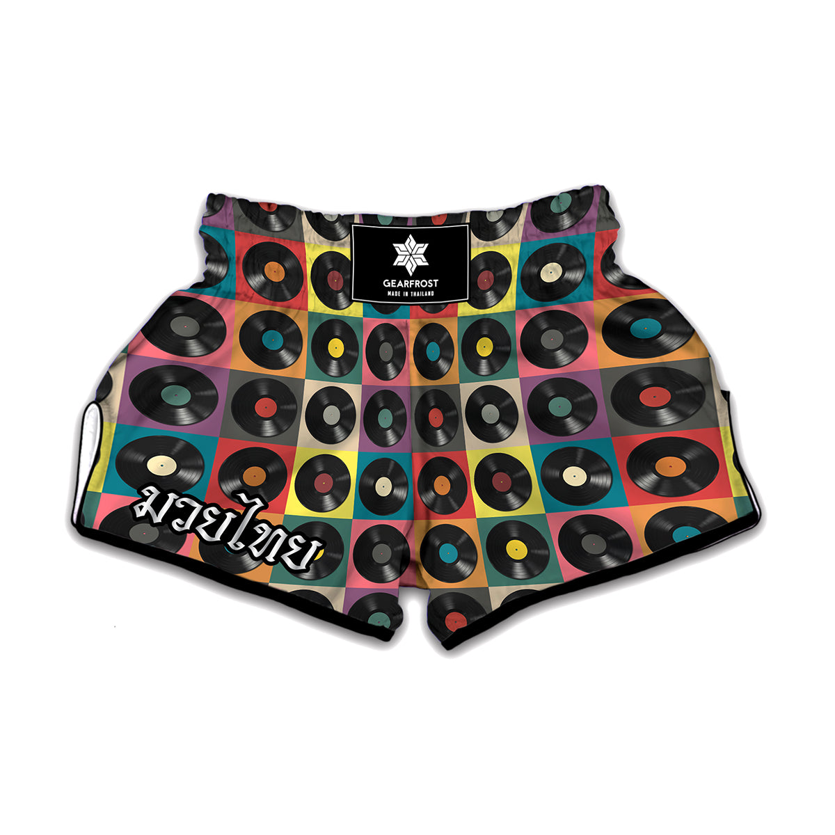 Vintage Vinyl Records Pattern Print Muay Thai Boxing Shorts