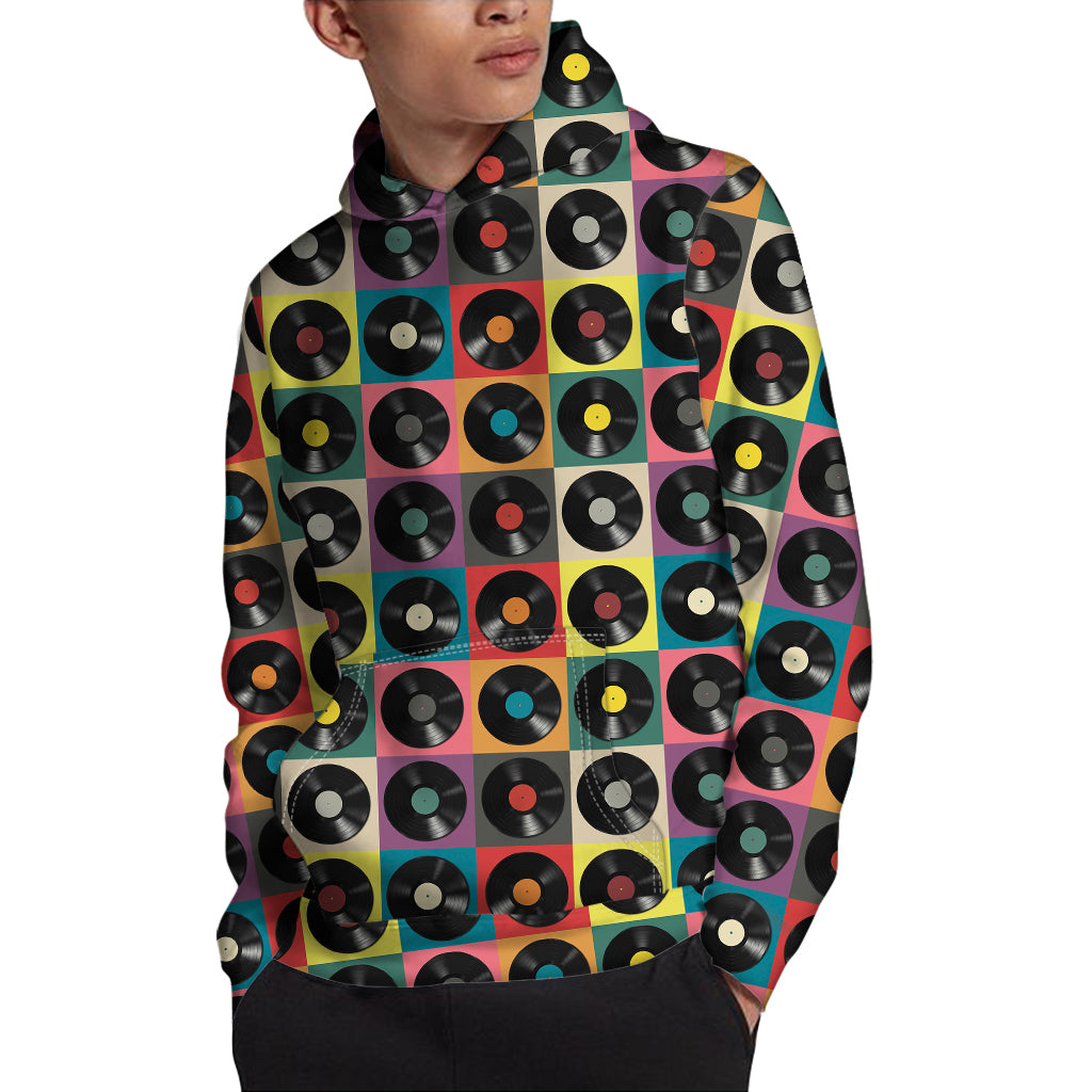 Vintage Vinyl Records Pattern Print Pullover Hoodie