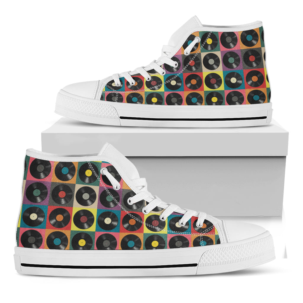 Vintage Vinyl Records Pattern Print White High Top Shoes