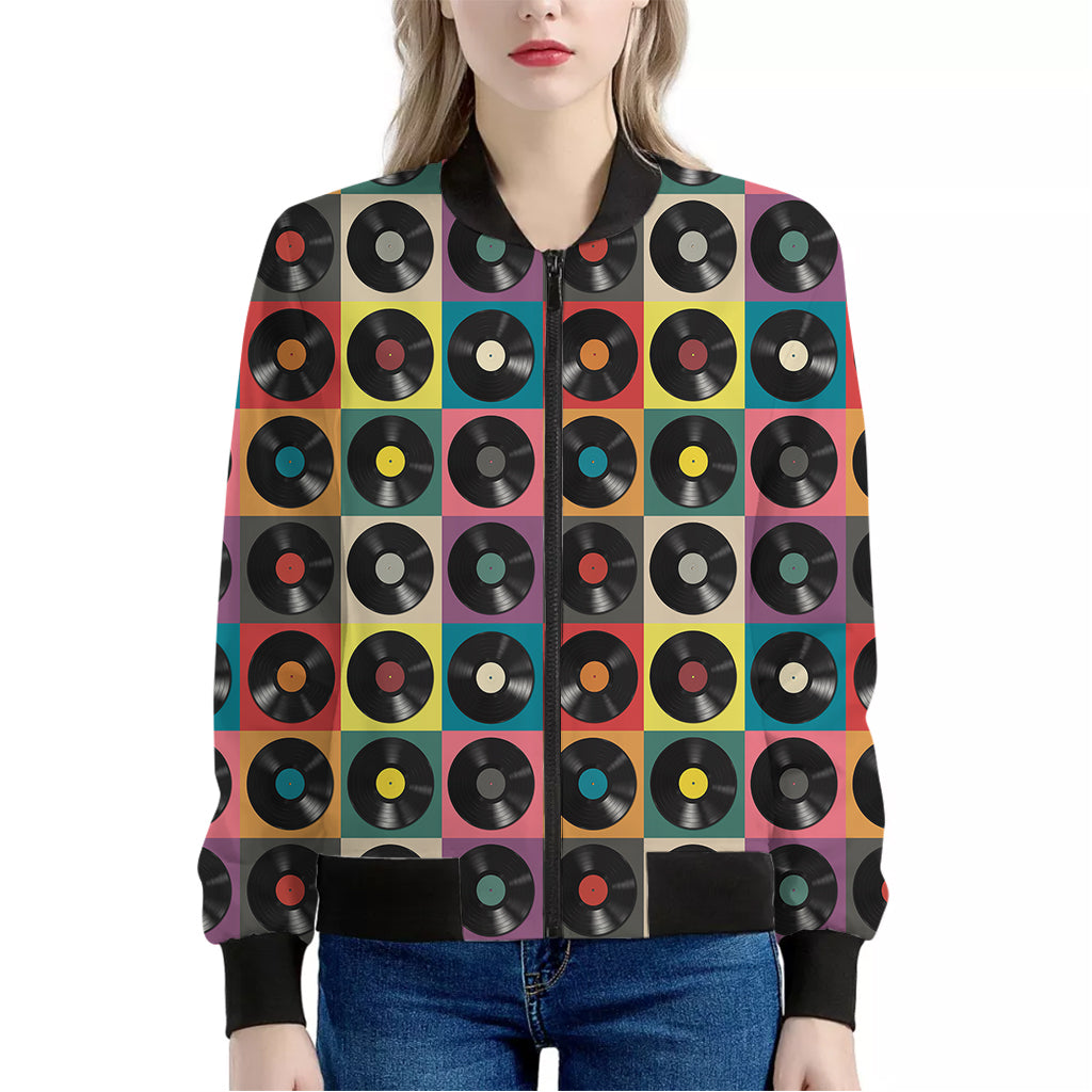 Vintage Vinyl Records Pattern Print Women's Bomber Jacket