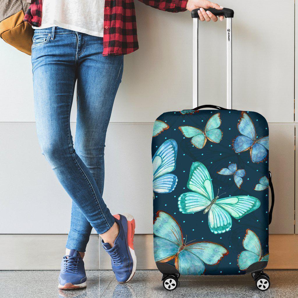 Watercolor Blue Butterfly Pattern Print Luggage Cover