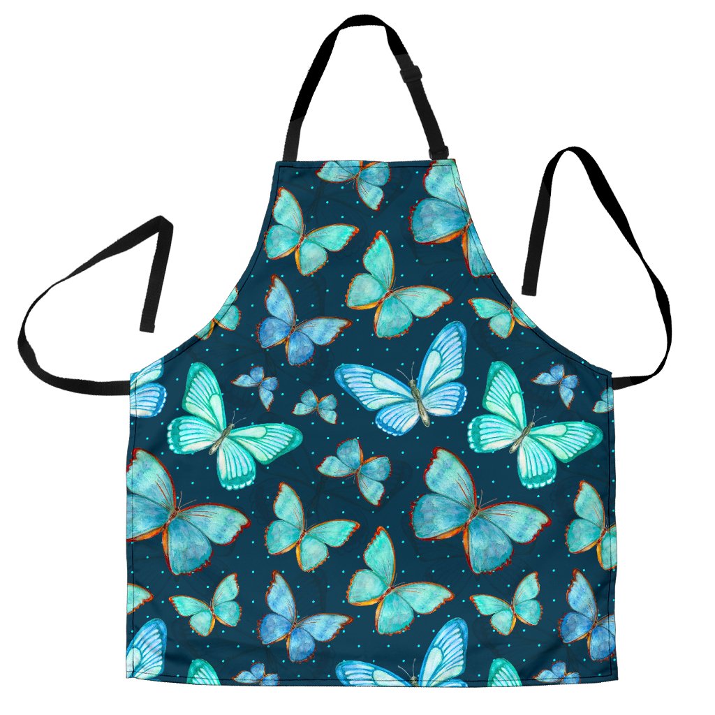 Watercolor Blue Butterfly Pattern Print Men's Apron