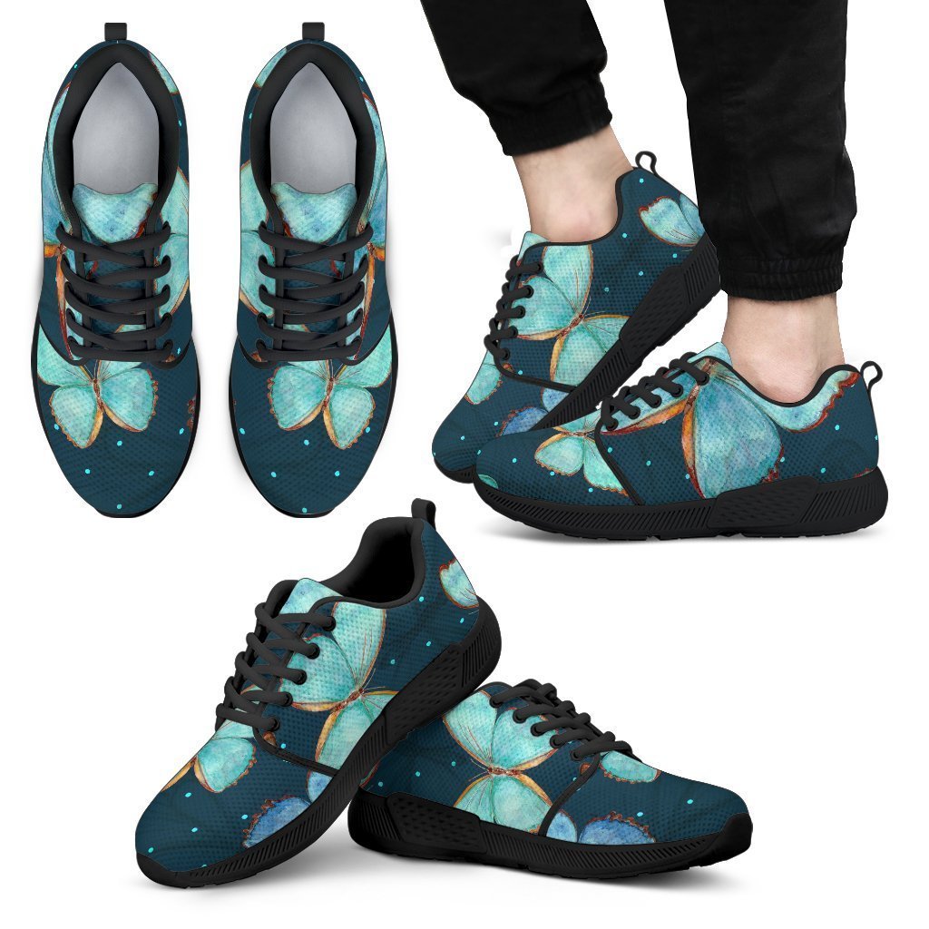 Watercolor Blue Butterfly Pattern Print Men's Athletic Shoes