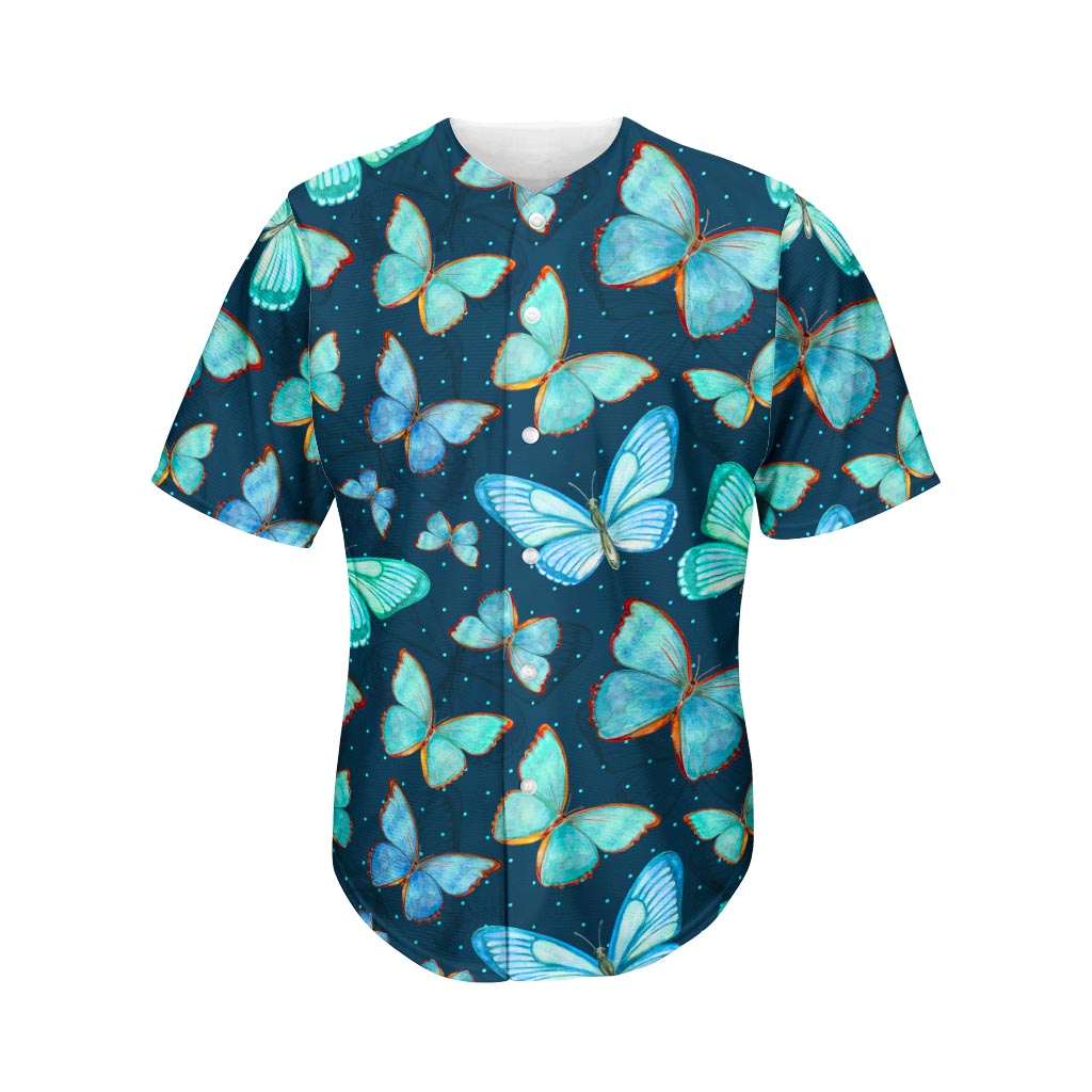 Watercolor Blue Butterfly Pattern Print Men's Baseball Jersey