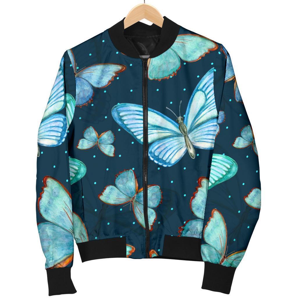 Watercolor Blue Butterfly Pattern Print Men's Bomber Jacket