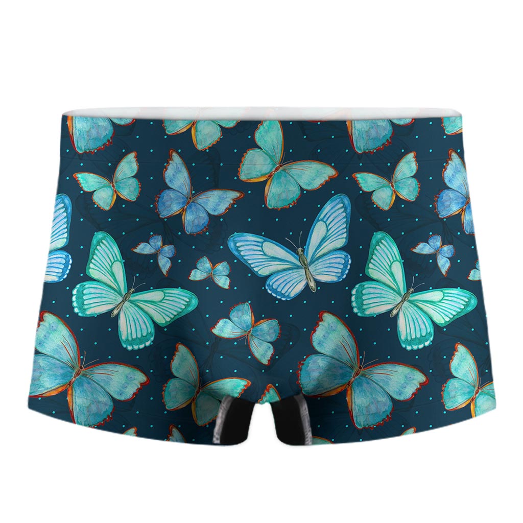 Watercolor Blue Butterfly Pattern Print Men's Boxer Briefs