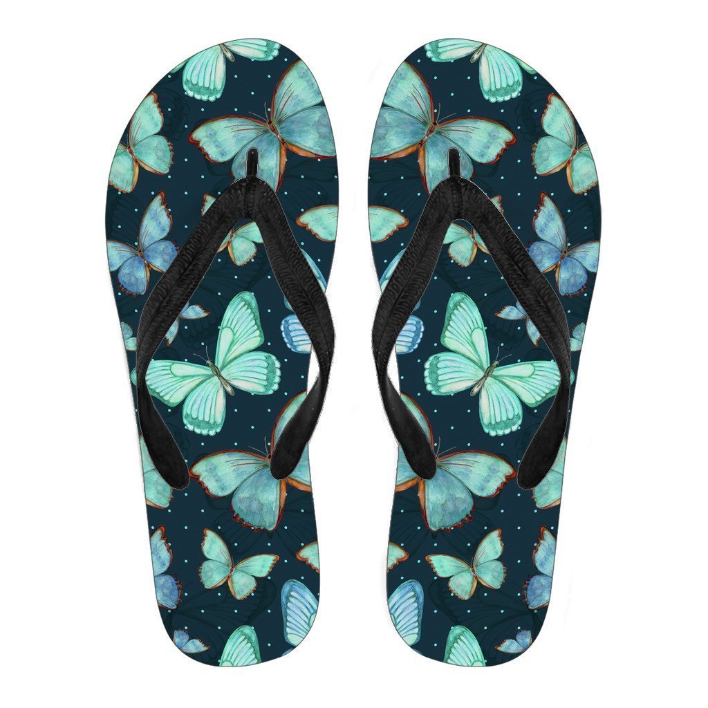 Watercolor Blue Butterfly Pattern Print Men's Flip Flops